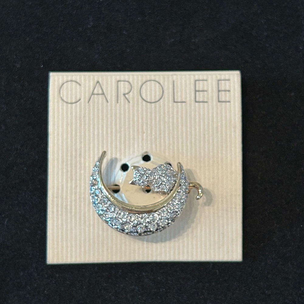 Carolee Gold and Silver Crescent Cat Brooch
